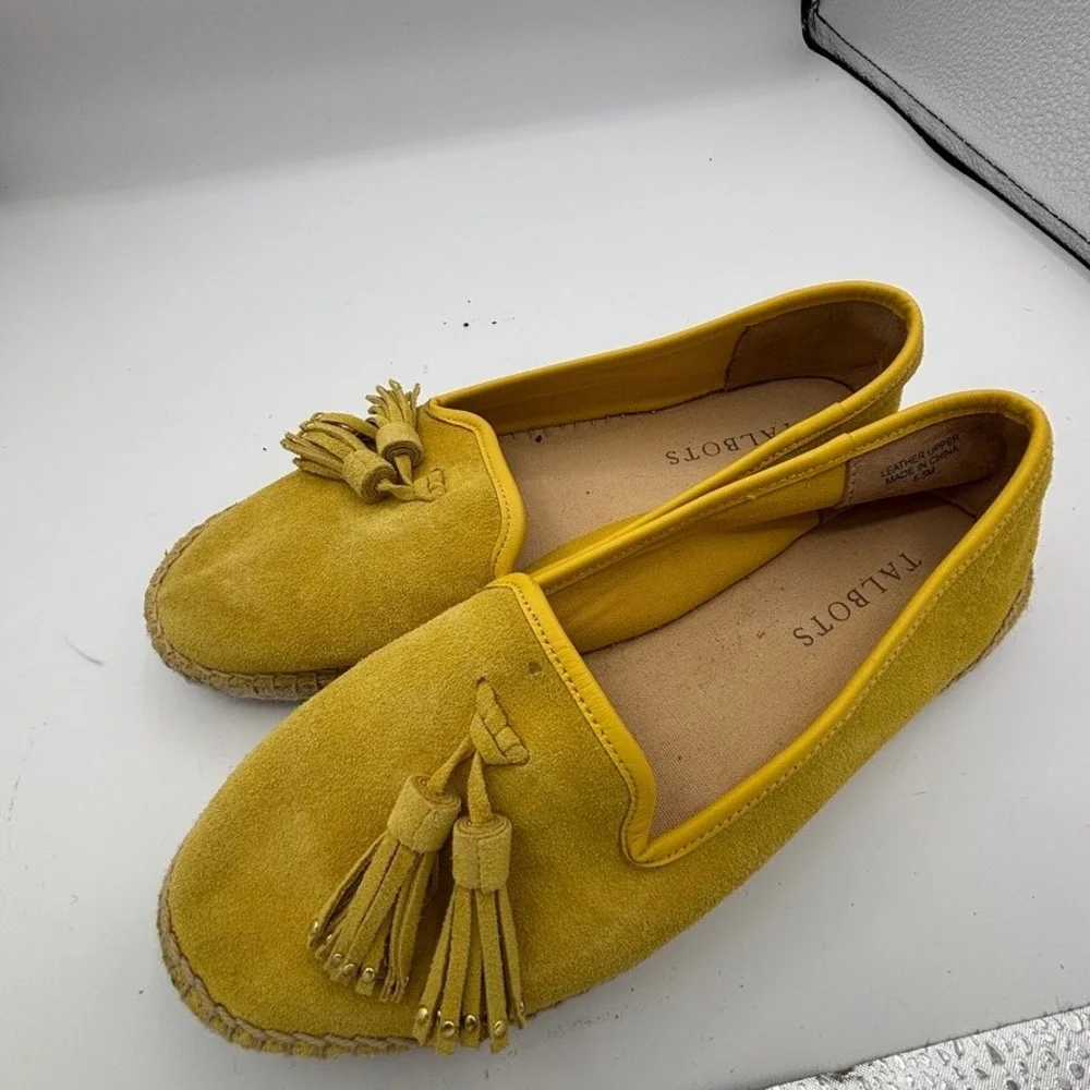 Talbots Espadrille Loafers Women Sz 6.5M Yellow Suede Tassel Slip On Flat